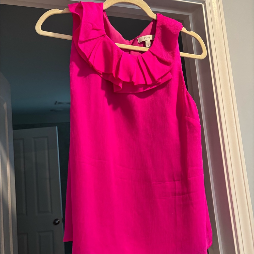 J. Crew Vibrant Pink Ruffle Blouse